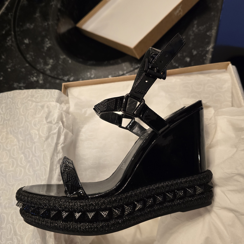 Christian Louboutin Pyraclou 110 Black Patent Sandals
